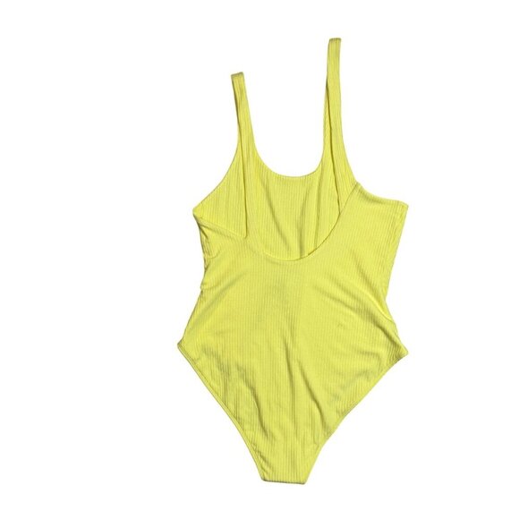 Bardot Pia Asymmetric Ribbed Lemon Yellow Bodysuit Cut Out L US 8 EU 40 - Picture 6 of 9